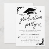 Invitation Personalized Graduation Elegant Script Stars & Cap (Devant / Derrière)