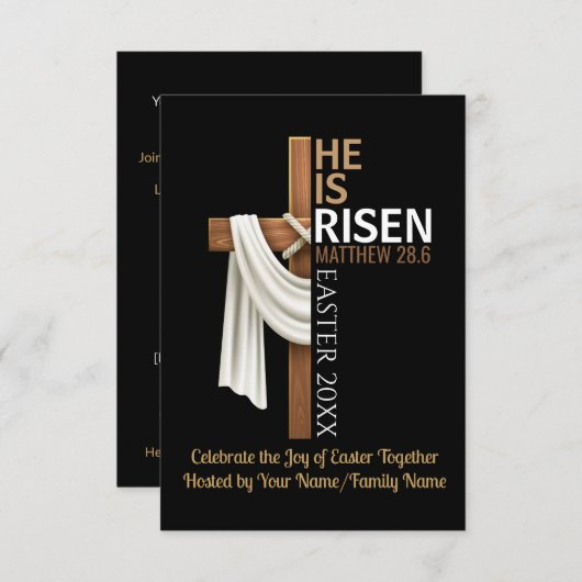 Invitation Personalized He Is Risen Easter Party Cross (Devant / Derrière)