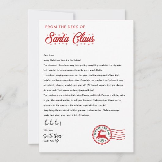 Invitation Personalized Letter From Santa Claus | North Pole  (Devant)