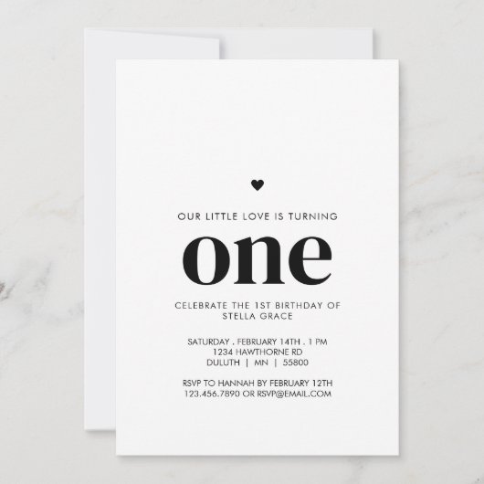 Invitation Personalized One Heart First Birthday (Devant)