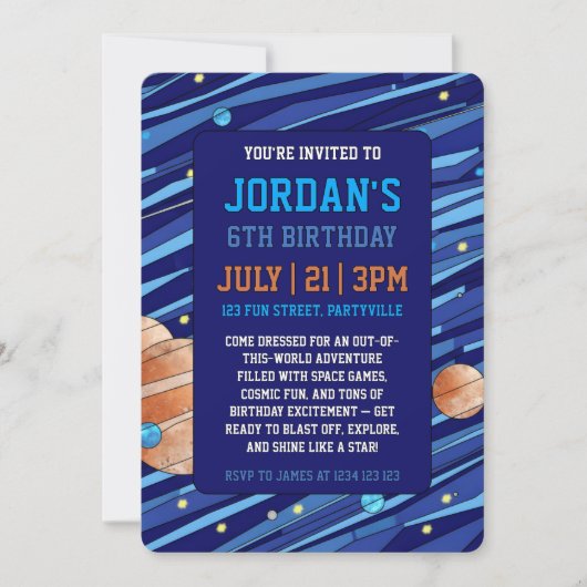 Invitation Personalized Outer Space Galaxy Kids Birthday  (Devant)