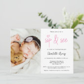 Invitation Personalized Photo Sip and See Baby Girl Shower (Debout devant)