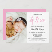 Invitation Personalized Photo Sip and See Baby Girl Shower (Devant / Derrière)