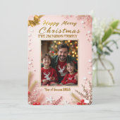 Invitation Personalized Pink Christmas Card with Elegant (Debout devant)