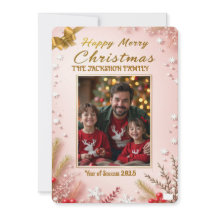 Personalized Pink Christmas Card with Elegant