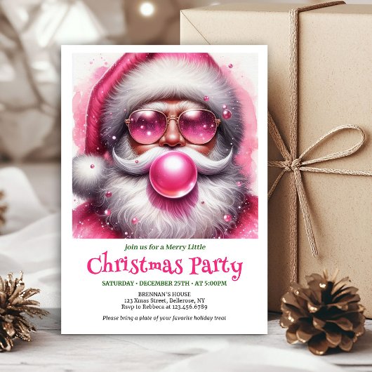 Invitation Personalized Pink Santa Bubble Gum Funny Christmas