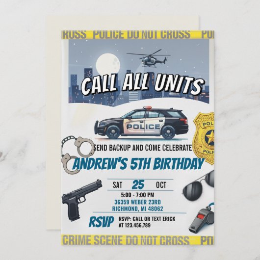Invitation Personalized Police Birthday Party (Devant / Derrière)