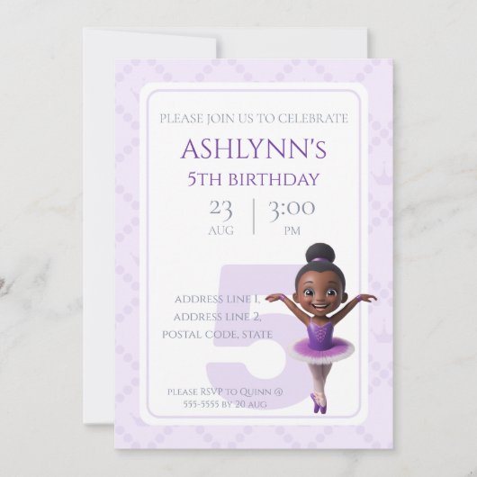 Invitation Personalized Purple Ballerina Ballet Birthday (Devant)