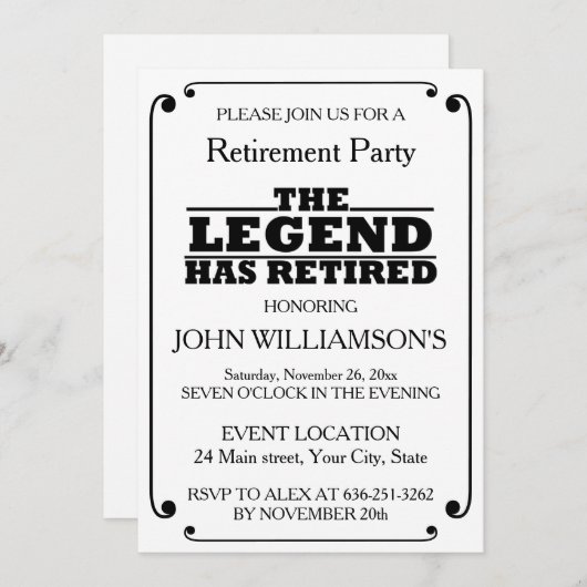 Invitation Personalized retirement The Legend has retired (Devant / Derrière)