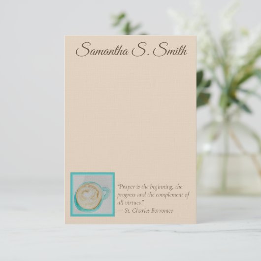 Invitation Personalized Teal Heart Coffee Cup Flat Note Card (Debout devant)