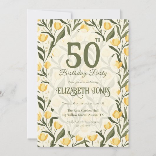 Invitation Personalized Tulip Themed Birthday (Devant)