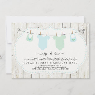 Invitation Personalized Twin Boys Sip and See Invite
