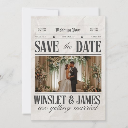 Invitation Personalized Wedding Newspaper Poster | Newlywed (Devant)