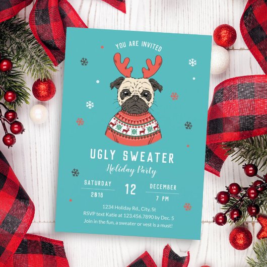 Invitation Personnage de chien mignon fête pull moche de Noël