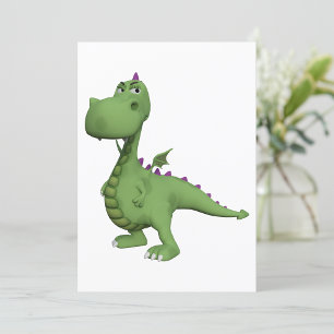 Invitation Personnage de dinosaure vert avec des pointes viol