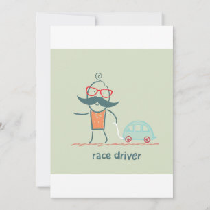 Invitation Personnage de moustachu de conducteur de course dr