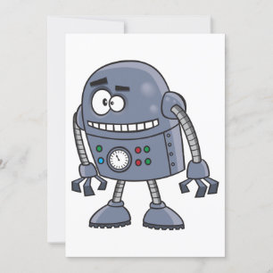 Invitation Personnage de robot drôle Mignon Bleu Rétro