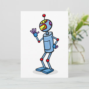Invitation Personnage de robot futuriste rétro agitant
