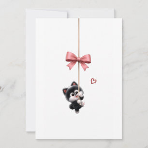 Invitation Personnage Mignon avec Porte-Clés Ruban Rose - Ado