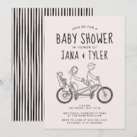 Personnages bâtons sur vélo tandem avec siège bébé