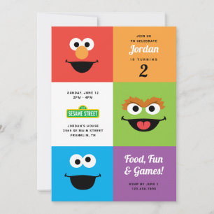 Invitation Personnages de 1, rue Sésame   Anniversaire Colorb