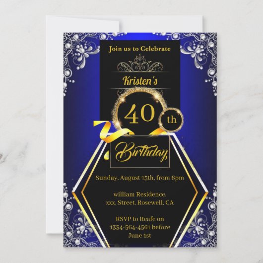 Invitation personnalisable 40e anniversaire (Devant)