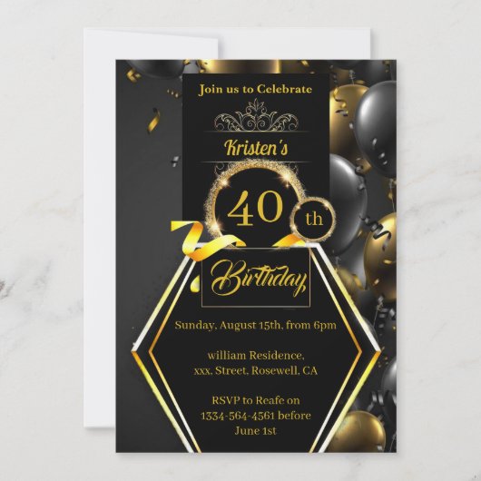 Invitation personnalisable 40e anniversaire (Devant)
