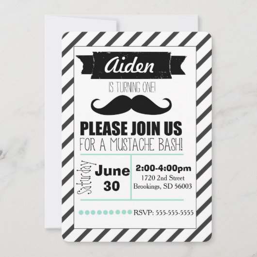 Invitation Personnalisable à la Mustache Party (Devant)