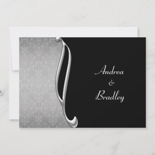 Invitation Personnalisable Argent Noir Flourish Wedding Invit (Devant)