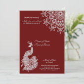 Invitation Personnalisable Argent Rouge foncé Mehendi Henna I (Debout devant)