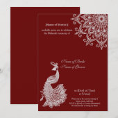 Invitation Personnalisable Argent Rouge foncé Mehendi Henna I (Devant / Derrière)