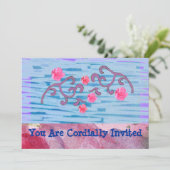 Invitation personnalisable avec des fleurs roses (Debout devant)