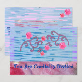 Invitation personnalisable avec fleurs roses (Devant / Derrière)