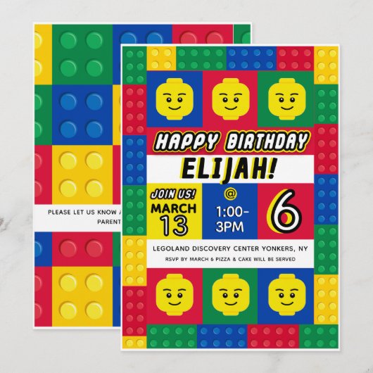 Invitation personnalisable Brick Builder Block Man (Devant / Derrière)