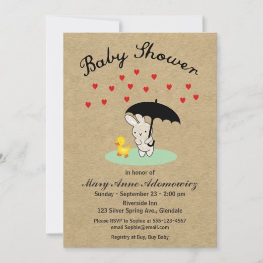 Invitation personnalisable de baby shower de lapin (Devant)