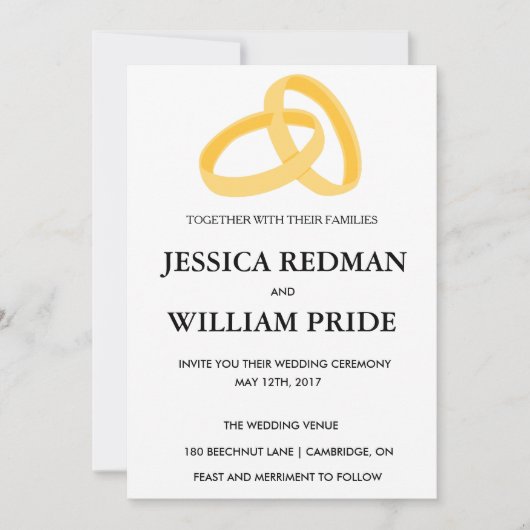 Invitation personnalisable de mariage d'anneaux (Devant)