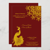 Invitation Personnalisable Gold Dark Red Mehendi Henna Indian (Devant / Derrière)