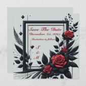 Invitation Personnalisable noir et rouge 3d floral (Devant / Derrière)