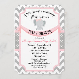 Invitation Personnalisable Pink Grey Baby Girl Shower Invitat