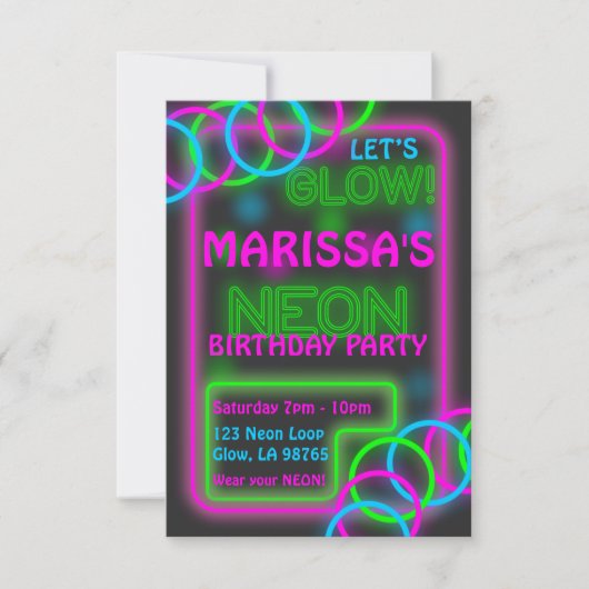 Invitation personnalisable pour soirée Glow (Devant)