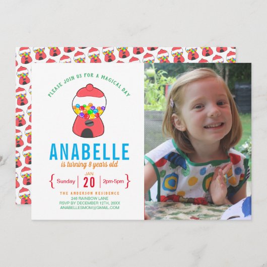 Invitation Personnalisable Rainbow Gum Photo Anniversaire Inv (Devant / Derrière)