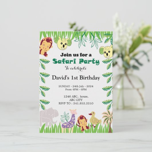 Invitation Personnalisable Safari fête d'anniversaire (Debout devant)