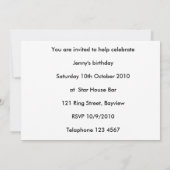 Invitation Personnalisation de la fête d'anniversaire (Dos)