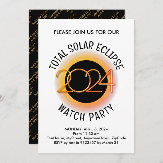 Invitation Personnalisé 2024 TOTAL SOLAR ECLIPSE (Devant / Derrière)