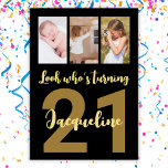 Invitation Personnalisé 21e anniversaire Gold Modern Photo Co<br><div class="desc">Mettez un sourire sur un visage avec ce script de 21ème anniversaire personnalisé photo collage Invitation. Vous pouvez ajouter l'enfance mignonne ou tout ce que vous voulez. - Cliquez simplement pour personnaliser ce design - Pour une option écologique - choisissez 🔥 numérique Mes promesses - Ce design est unique et...</div>