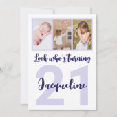 Invitation Personnalisé 21e anniversaire Purple Script Photo  (Devant)
