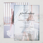Invitation Personnalisé 2 Photo Chic Calligraphie Graduation (Devant / Derrière)