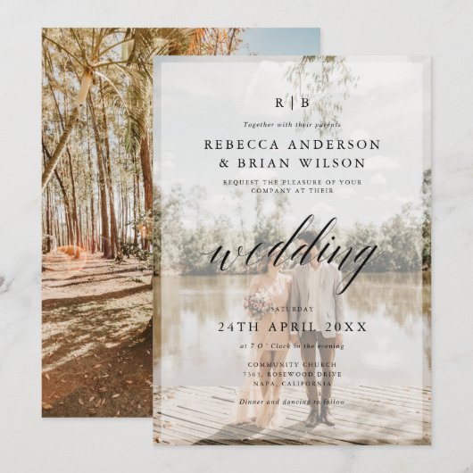 Invitation Personnalisé 2 Photo Chic Mariage de calligraphie (Devant / Derrière)