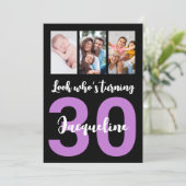 Invitation Personnalisé 30e anniversaire Black moderne photo  (Debout devant)