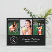 Invitation Personnalisé 3 Photo Chic Emblem Black Graduation  (Debout devant)
